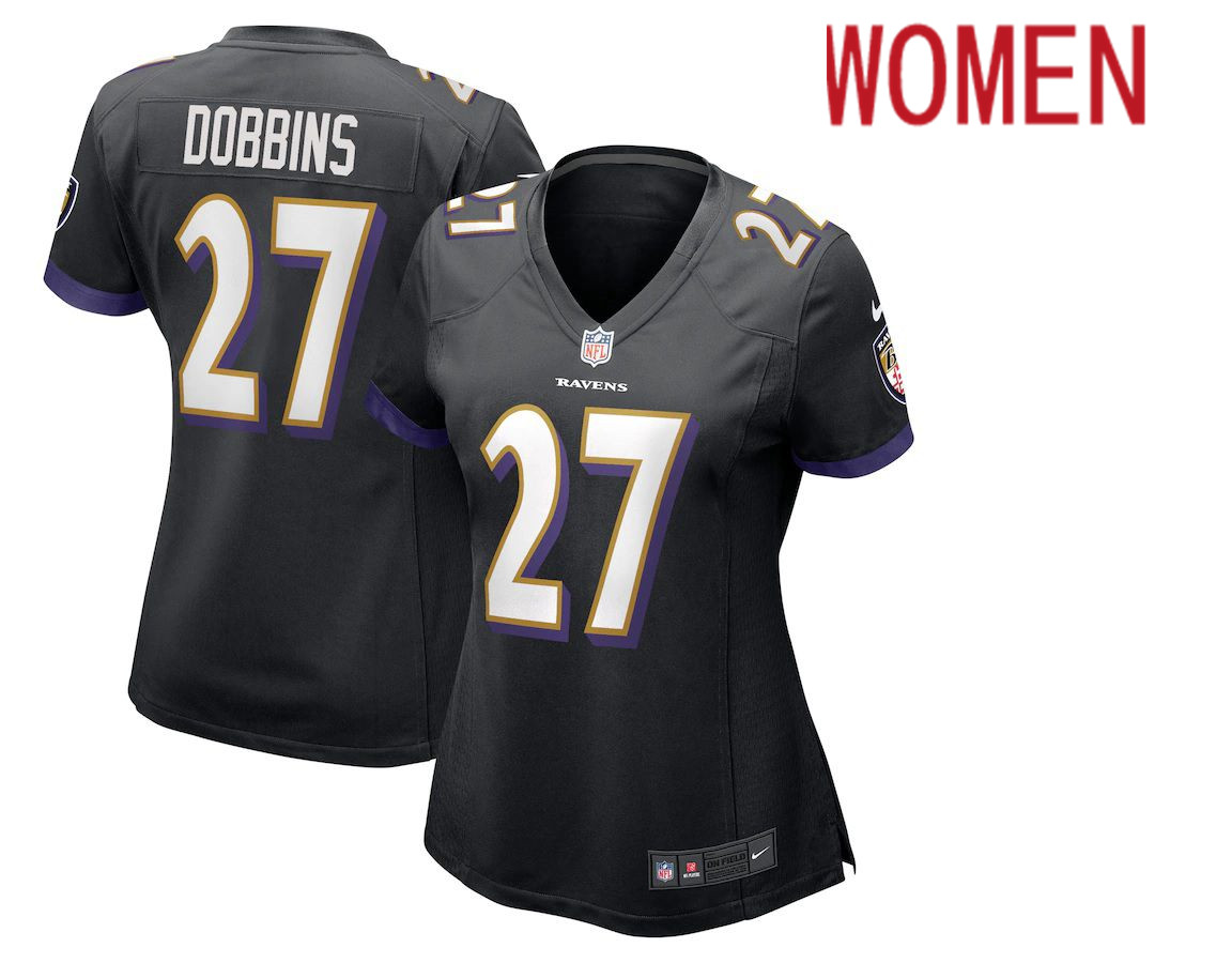 Women Baltimore Ravens #27 J.K. Dobbins Nike Black Game NFL Jersey->women nfl jersey->Women Jersey